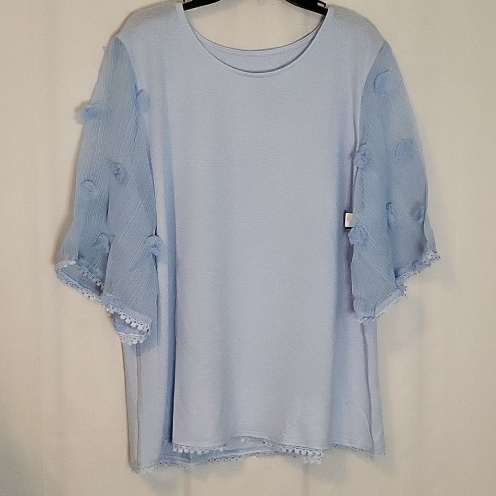 Huaai Women's Summer Sheer 3/4 Bell Sleeve Crewneck Shirts Casual Loose Bell 2X